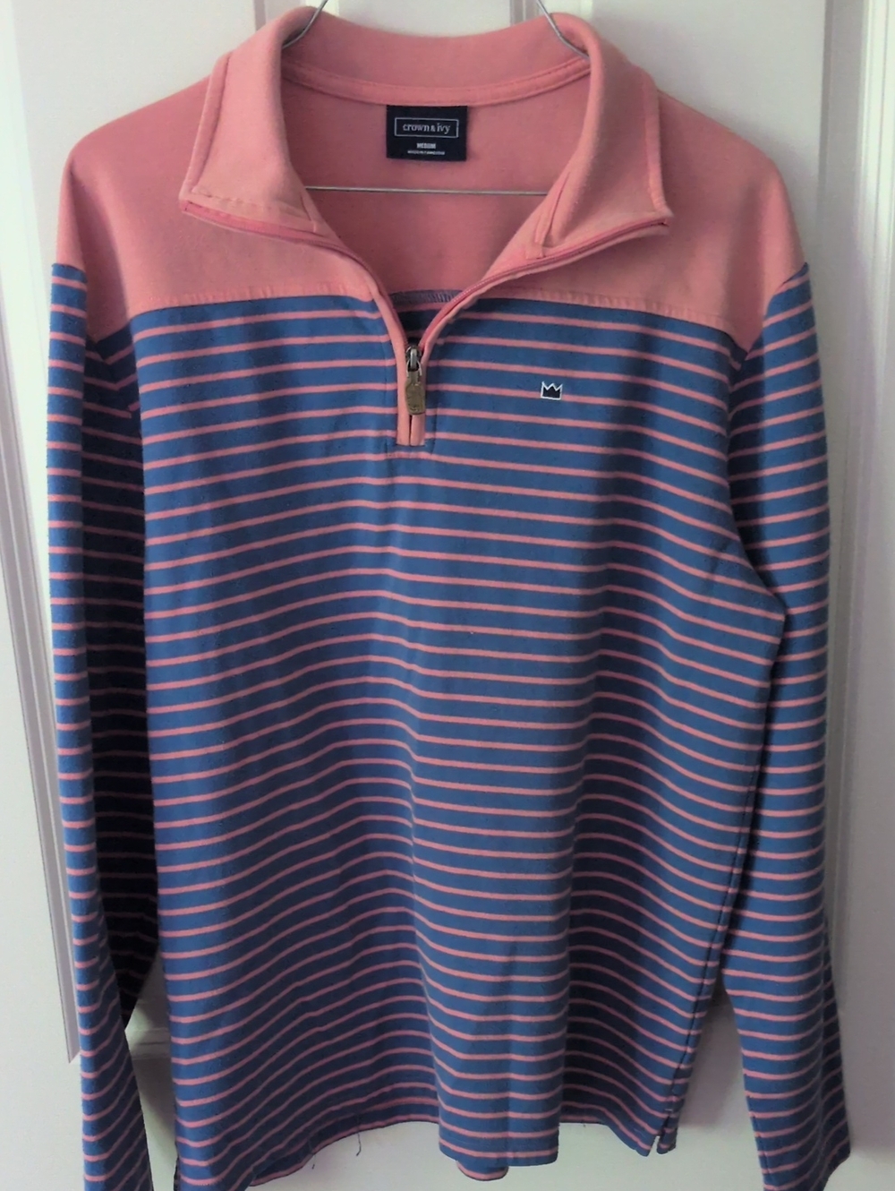 crown & ivy Pink and Blue Striped Half-Zip Pullover